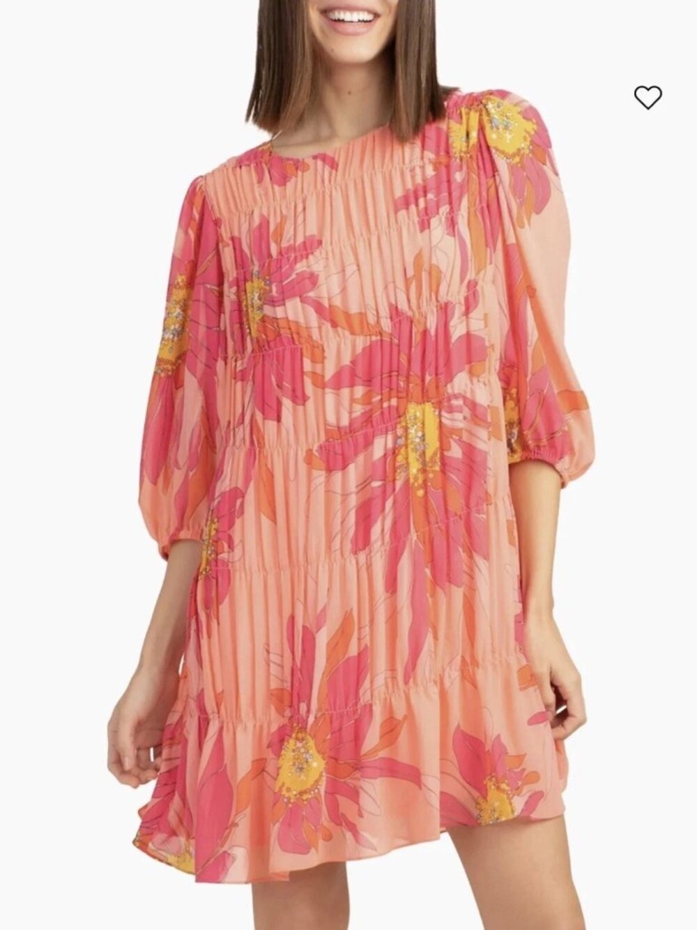 TRINA TURK Multicolor Shirred Tier Georgette Floral Mini Dress Sz XS